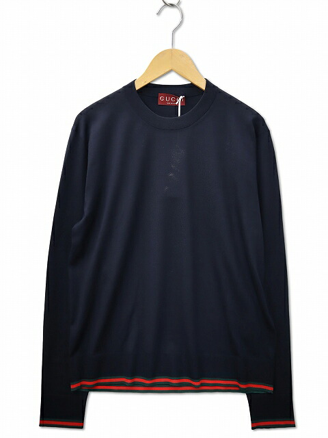 【中古】未使用品 グッチ GUCCI 2025SS 814531 クルーネック シェリーライン 長袖 ウール 薄手 ニット セーター L NAVY(ネイビー) メンズ 【ベクトル 古着】 251201 43,875円
