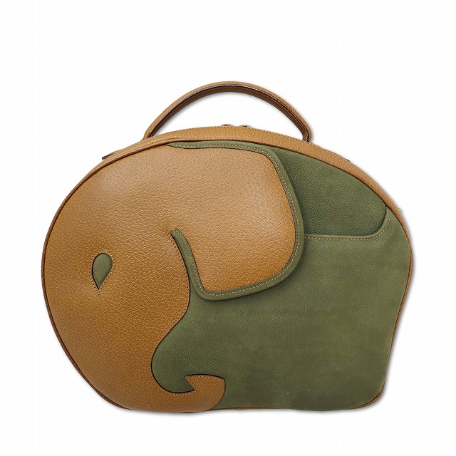 【中古】ハウスオブフローレンス House of Florence エレファント レザー ショルダー ハンドバッグ オリーブ&times;キャメルブラウン 【ベクトル 古着】 260120｜ベクトル　新都リユース