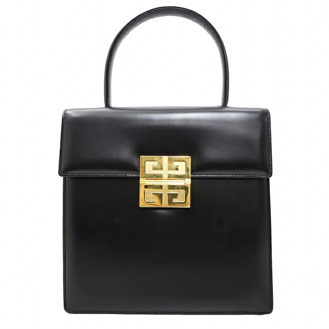 【中古】ジバンシィ GIVENCHY ヴィンテージ カウレザー ロゴ金具 ハンドバッグ BLACK ブラック レディース 【ベクトル 古着】 260206｜ベクトル　新都リユース 34,775円