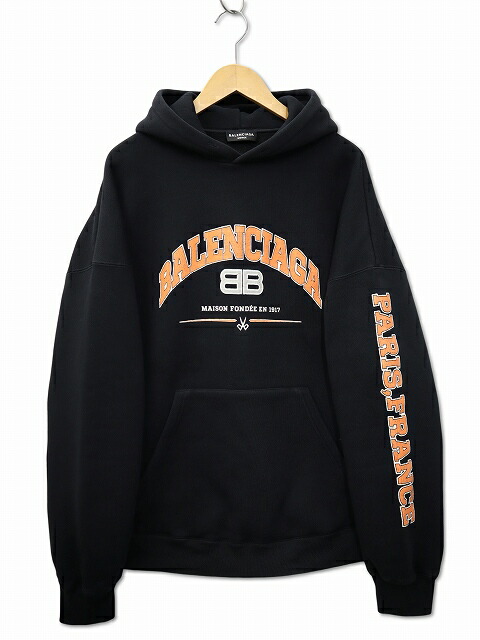 【中古】バレンシアガ BALENCIAGA 674986 TLVJ2 Maison Cotton Hoodie BBロゴ クラック加工 スウェット プルオーバー パーカー 2(M) BLACK(ブラック) メンズ レディース 【ベクトル 古着】 260206
