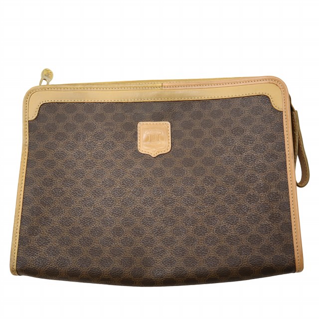 【中古】セリーヌ CELINE マカダム柄 二番目御徒面子 クラッチペダル御徒面子 BROWN 赤銅色 レディース 【ベクター 古着】 260302