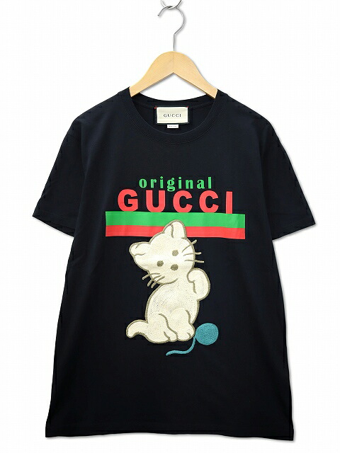 【中古】グッチ GUCCI 615044 XJCRG クルーネック ロゴ プリント キャット エンブロイダリー 半袖 Tシャツ XS BLACK(ブラック) レディース 【ベクトル 古着】 260305|ベクトル 新都リユース