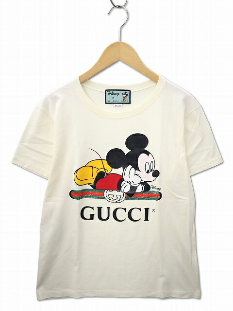 【中古】GUCCI×Disney グッチ×ウォルトディズニー 492347 XJB7W 労働者の一団素っ首 ミッキーマウス ヴィンテージロゴ 刷り上げる 半袖 プルオーバー XS IVORY(象牙色) レディース 【ベクター 古着】 260320