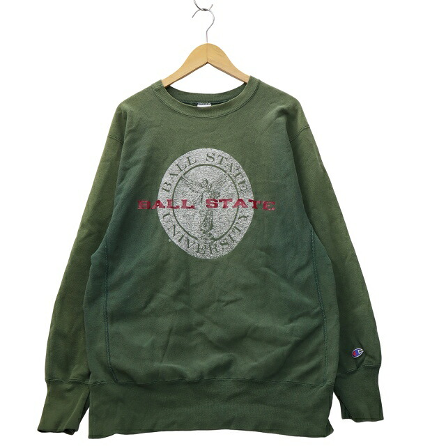 【中古】チャンピオン CHAMPION 90s ヴィンテージ REVERSE WEAVE リバースウィーブ クルーネック プリント 裏毛 スウェット トレーナー XL GREEN グリーン メンズ 【ベクトル 古着】 260322