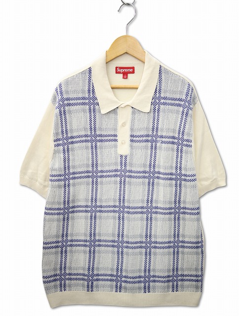 【中古】シュプリーム SUPREME Plaid Knit S/S Polo プレイド 編み物 半袖 スポーツシャツ L WHITE(白いこと) メンズ 【ベクター 古着】 260323