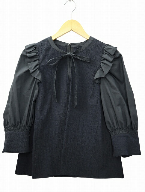 【中古】Arobe アローブ ボウタイ フリル ブラウス シャツ 2(M-L) BLACK(ブラック) 春夏 レディース 【ベクトル 古着】 260326