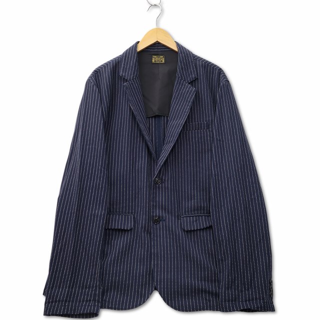 【中古】COCOLO BRAND ココロブランド CLUB JACKET ストライプ ロゴ刺繍 シングル 2B テーラードジャケット L NAVY ネイビー メンズ 【ベクトル 古着】 260404