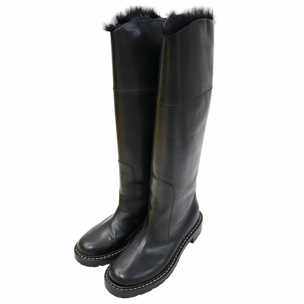 【中古】ロエベ LOEWE ファーライニング レザー ロングブーツ 38(24.5cm-25cm) BLACK(ブラック) 秋冬 レディース 【ベクトル 古着】 260411