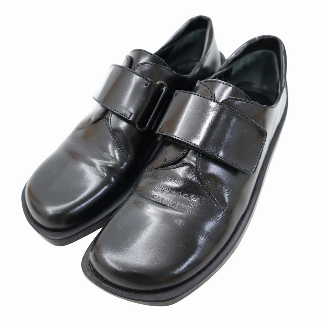 【中古】プラダ PRADA LEATHER BELTED SHOES なめし革 ベンクロ 置き目毛革 36(23糎) BLACK(黒いこと) レディース 【ベクター 古着】 260413 靴-ローファー
