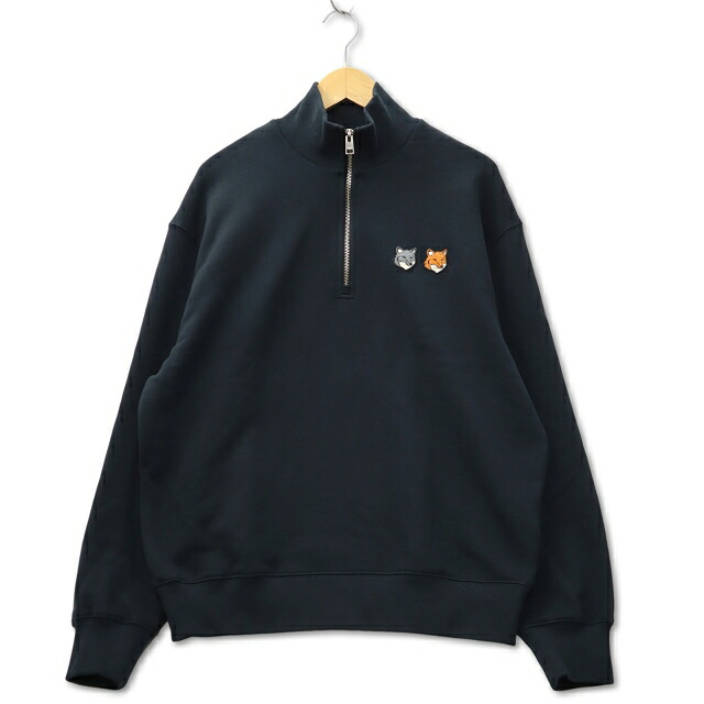 【中古】メゾンキツネ MAISON KITSUNE ダブル 狐狸尖端 ハーフジップ コンフォート トレーナー M BLACK 黒いこと OM211CFKM0321 メンズ 【ベクター 古着】 260413
