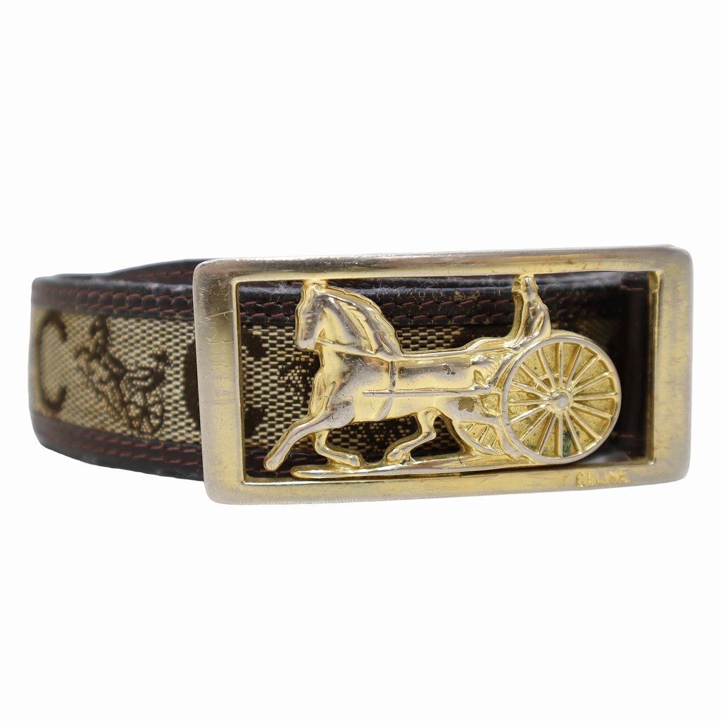 【中古】セリーヌ CELINE ヴィンテージ 荷馬車金具 ホースキャリッジ バックル なめし革 帆布 胴締め 85/34 BEIGE/BROWN(ベージュ/赤銅色) メンズ レディース 【ベクター 古着】 260529