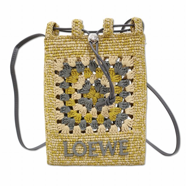 【中古】未当てはめる品 ロエベ LOEWE C630PHPX07 ドローストリング 隠し(クラシックカーフ\u0026ラフィア) 肩先ポシェット パール薄墨色/洋芥子 レディース 【ベクター 古着】 260605