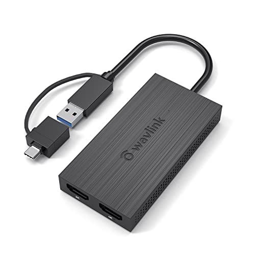 WAVLINK USB 3.0A/type-C-デュアル HDMI アダプター 2K出力 ミニドッキングステーション/最 大4K（3840x2160 @ 30Hzディスプレイ出力/1ｘ1440P対応 HDMI出力ポート/1ｘ1080P対応 HDMI出力ポート1ｘUSB 3.0ポート搭載、Windows 7/8/8.1