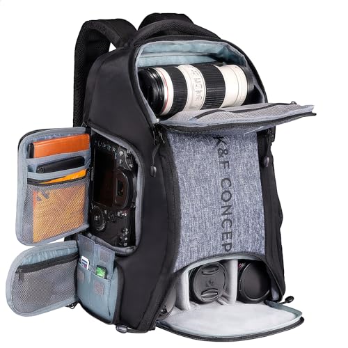 K＆F Concept カメラバック カメラリュック リュックサック バックパック 大容量 2気室 おしゃれ nikon canon Sigma Tamron sonyなどカメラ兼用 15.6インチPC/三脚付け可 軽量 一眼レフ 旅行/撮影/登り/アウトドア撮影に適用 一眼レフカメラバッグ
