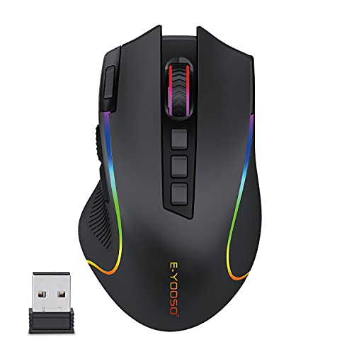 e元素2.4Gワイヤレスゲーミングマウス RGBバックライト付き 9つプログラム可能なボタン マクロ記録サイドボタン付き DPI調整可能 無線と有線の両対応マウス プロゲーマー用マウス