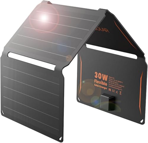 FlexSolar 30W ソーラーパネル USB-A Type-Cポート折り畳み式 小型 ソーラーチャージャー IP67 防水 地震 災害時 アウトドア Phone Android 各種対応