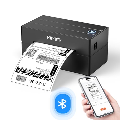 MUNBYN Bluetoothラベルプリンター 180mm/s 高速印刷 ワンクリック設定 ホーム&オフィス用 日本郵便対応(クリックポスト) 幅108mm(最大) A6ラベル対応 Windows&Mac対応 203dpi 専用エディタ付き インボイス登録済 ブラック|真打本舗 店