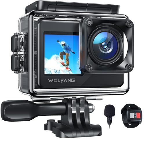 WOLFANG アクションカメラ 4K 2000万画素 水中カメラ WiFi搭載 外部マイク対応 40M防水 HDMI出力 170度広角レンズ リモコン付き 1050mAhバッテリー2個付き アクションカム ウェアラブルカメラ 豊富なアクセサリー バイク/自転車に取り付け可能 GA120