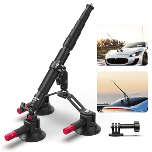 NEEWER トリプル吸盤マウント 車載マウント カメラマウント 2in1延長ポール/自撮り棒/アクションカメラアダプター/マジックアーム付き サクションカップマウント クイックリリース フロントガラス外側マウント コンパチブル GoPro Hero 13 12 11 10