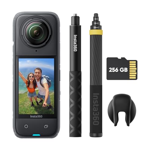 Insta360 X4-8K防水360度アクションカメラ、ウェアラブルカメラ、4K広角ビデオカメラ、見えない自撮り棒効果、着脱式レンズガード、135分の連続撮影可能なバッテリー、AI編集、手ブレ補正、スポーツ／旅行／アウトドア向け No Droneバンドル-256GBカード