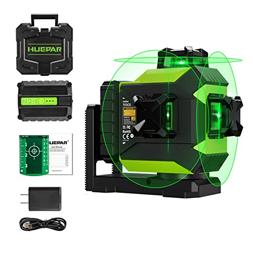 Huepar 3x360° レーザー墨出し器 12線フルライン グリーンレーザー 自動補正 傾斜モー Type-C充電可能 マグネット式スイベルベース 明るさ調整可能 高輝度 703CG|真打本舗 店