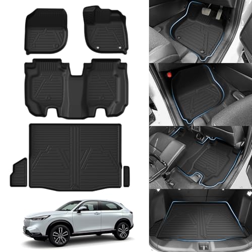 Jiooy ホンダ 新型ヴェゼル フロアマット+セカンドマット+ラゲッジマット 6点セット VEZEL トランクマット RV3 ラゲッジトレイ RV4 カーマット RV5 カーゴマット RV6 3D立体マット 防水 車用 縁高 滑り防止 汚れ防止 TPE アクセサリー