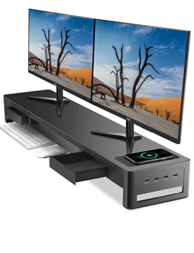 Meatanty デュアル モニター台 引き出し pc モニタースタンド パソコン台 ディスプレイ台 USB 3.0/2.0 データ転送 机上台 スチール製 充電バージョン 幅100cm｜真打本舗　店