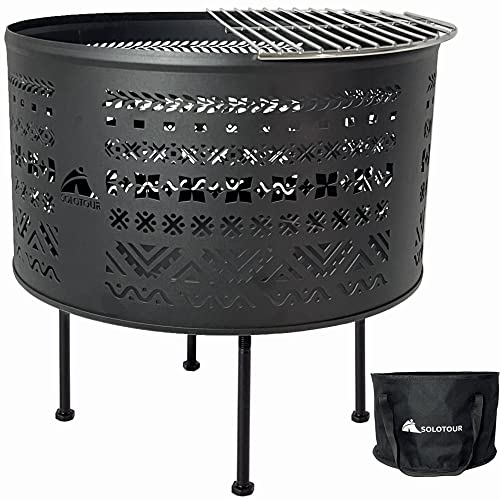 Solotour( ソロツアー) 焚き火台 直径35cm チワン柄 五徳付き 大型 キャンプ 分離式 収納バッグ付き 3.4kg