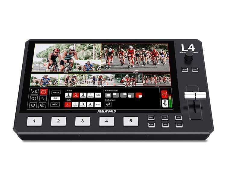 FEELWORLD L4 マルチビデオスイッチャー 10.1インチLCDタッチスクリーンPTZ制御 4xHDMI/1xSDI入力USB3.0ストリーミング・ライブ5チャンネル ライブストリーミングミキサー|真打本舗 店