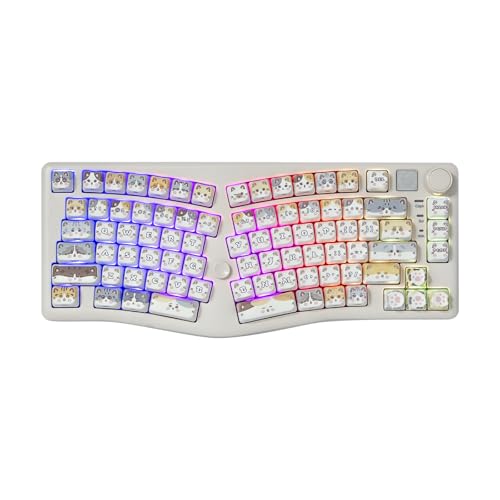 OUSEITECH LEOBOG A75 アリスレイアウトキーボード メカニカルキーボード ゲーミング アリスレイアウト キーボード PBTキーキャプ ホットスワップ対応 83キー ガスケット搭載 RGBバックライト BT5.0/2.4G/USB-C プログラム可能 (猫形のホワイト)