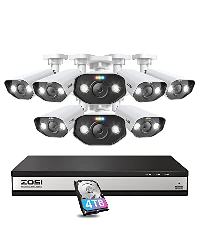 ZOSI 4k ultra hd 800万画素 防犯カメラpoe 監視カメラpoe屋外 800万画素 poe防犯カメラ8台セット 4k poe防犯カメラ 屋外8台金属製 poeカメラ H.265+poe給電防犯レコーダー 16ch hdd4tb内蔵 800万画素poe防犯レコーダ