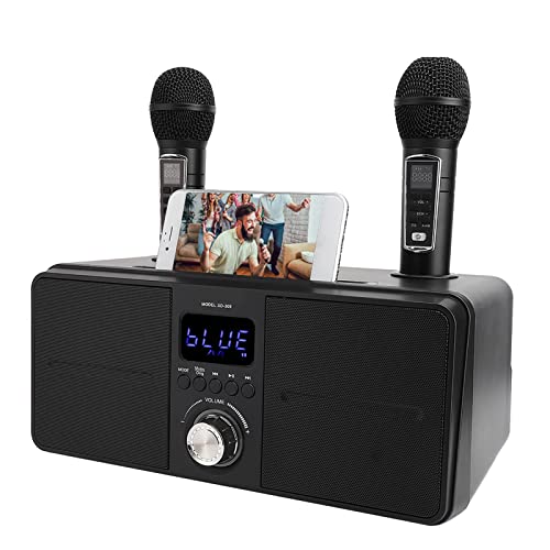 カラオケマシン、2つのワイヤレスマイクを備えたホームカラオケシステム、AUX、USB、TFをサポート、ホームパーティー用 (黒)|真打本舗 店