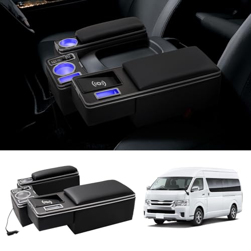 Auto Spec トヨタ ハイエース ワイド専用 200系 アームレスト コンソールボックス センターコンソール 小物入れ 肘掛け 肘置き 小物入れ収納ボックス PU Type-Cポート USBポート 落下防止 内装パーツ H200系 1型~7型 3個セット (トヨタ
