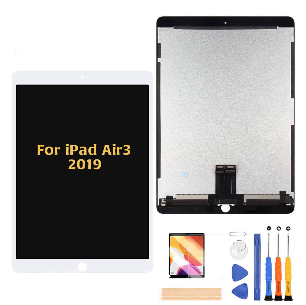 A-MIND for iPad Air3 2019 液晶パネル 画面交換修理用 タッチパネルセット 10.5 インチ A2123 A2152 A2153 A2154 修理と交換液晶ディスプレイガラス修理液晶デジタイザパネル 修理工具セット付き (ホワイト)