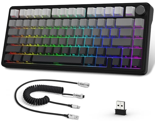 ATTACK SHARK X85メカニカルキーボード、ノブ付き75%ワイヤレスゲームキーボード、PBT側プリントキーキャップ、BT 5.1/2.4 Ghz/USB-C有線、ホットスワップ、リニアスイッチ、RGB、NKRO、PC、MAC（ ブラック
