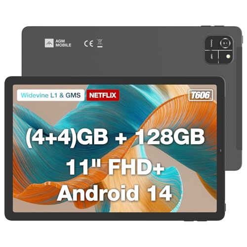 [2024新登場Android 14 タブレット]AGM PAD T1タブレット11インチwi-fiモデル 8(4+4)GB+128GB+1TB拡張、 アンドロイド14タブレット、T606+2.4Ghz+5Ghz WiFi 6+BT5.0 Widevine L1+GMS認証+顔認識7000mAh+Type-C充電 1920*1200 FHD