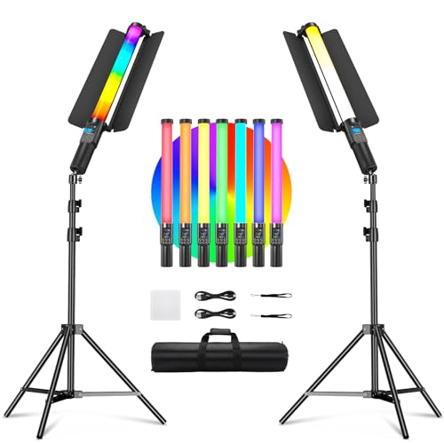 SOONPHO CL50 2パック LEDスティックライトとスタンドキット チューブライト ledスティックライト ハンドヘルド 照明 撮影用ライト 3000K~6500K フルカラー ライトスタンド+自由雲台+収納ケース付き Type-C充電式 撮影 停電対策 防災 緊急｜真打本舗　店