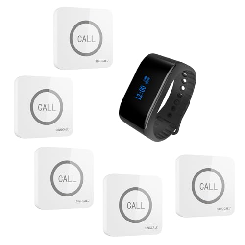 SINGCALL 無線電話鐘 コードレス 鐘 無線電話 呼びかけ鐘 呼びかけ呼びりん 呼びりん 腕の呼びかけ傍受機 お役目用 飲食店 赤ちょうちん 介護 ホスピタル 工業プラント 子機増設可 雨合羽腹積もり（傍受機1台+変速機機5台）