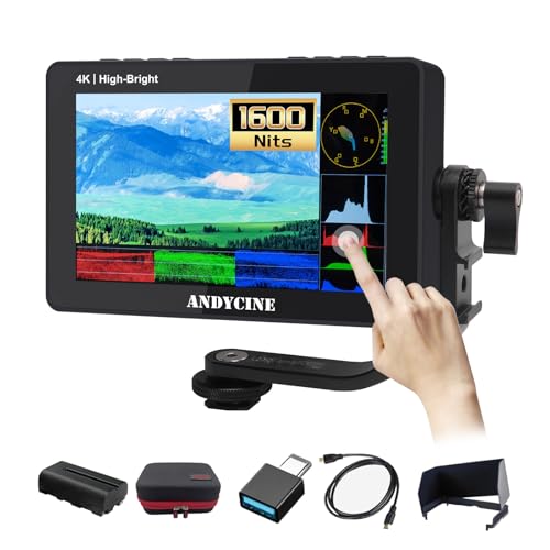 ANDYCINE A6 II 5.5インチ タッチ式 フィールドモニター 1600nit高輝度 4K HDMI入出力 『3つの給電方法 Typc-C/DC12V給電 F970バッテリープレート』1920x1080 FHD 「F550Cバッテリー付き 遮光フード付き 収納ケース付き」｜真打本舗　店
