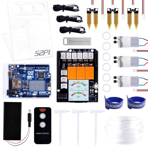GeeekPi 植物散水キット (Arduino UNO R4 WiFi 用、UNO R4 WiFi マイクロコントローラ ボード、土壌水分センサー、ウォーター ポンプ、灌漑ホース、オンライン ドキュメント付き)