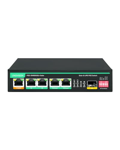 LINOVISION ソーラー PoE 取り替えっこ、内蔵ソーラー申し受ける制御装置、蓄電池管理することおよび外の方 DC 申し受ける、最大限度 5 台の PoE 写真機および PoE 24V デバイス用の無着陸飛行 UPS ワット数を積み上げる