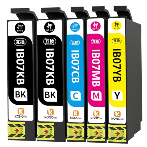 KONOink Epson用 IB07CL4B IB07 互換 インク エプソン対応 PX-M6010F PX-M6011F PX-S6010 IB07B (マウス) 互換インクカートリッジ 4色＋黒1本 5本セット IB07BK IB07CB IB07MB IB07YB 説明書付き