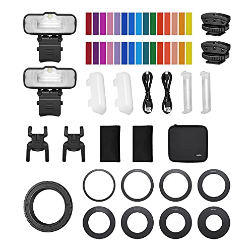 Godox正規代理店&PSEマークGodox MF12-K2 2PCSマクロフラッシュ 2.4Gワイヤレス 伝送制御ガイドナンバー 16TTL Mモード、カラフルなフィルター付き ポートレート植物用のコールドシュー昆虫食用ジュエリーマクロ写真 XproやX2T