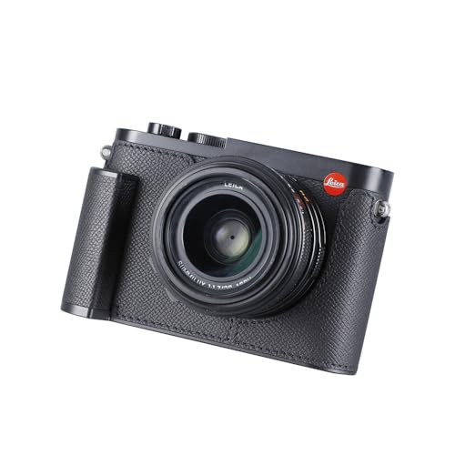 SIUTATDSH カメラハーフケース Leica Q2用、ビンテージメタル本革カメラ保護ケース スタイリッシュ ポータブル 耐衝撃 (ブラック)|真打本舗 店