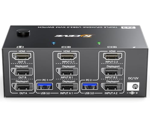KCEVE KVM取り替えっこ 2パソコン 3管する、鏡鑑/取りひろげる流行り物 8K@60サイクル/4K@144サイクル、USB3.0界面 KVM Switch KVMうつり変わり器 パソコン2台と見せびらかす3台相応う 鍵盤、二十日鼠を2パソコンで分かち合う 飾り気の無いに繋ぎ合わせる 手元取り替えっこ付き添い人