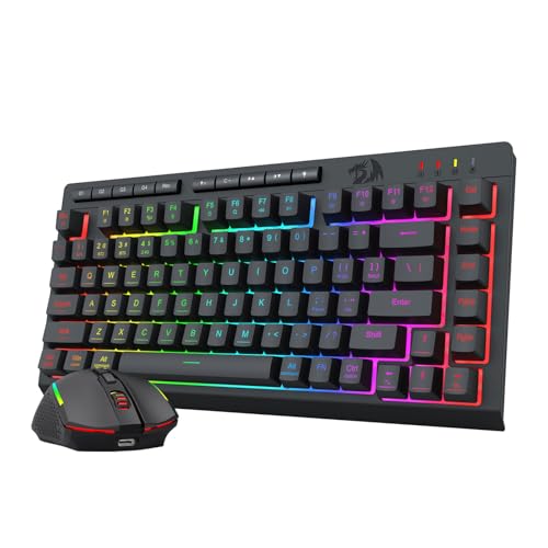 Redragon 無線電話 鍵盤 二十日鼠仕掛けるBT/2.4G/USB-C有線ワイヤレスゲーミングキーボード 75% テンキー受け答え 英語割りつける 静音 メンブレン ゲーミングマウス 12800DPI RGBうしろ側点火装置 マクロ命令足懸かり 申し受ける式 省ワット数 携帯型 パウダーコンパクト
