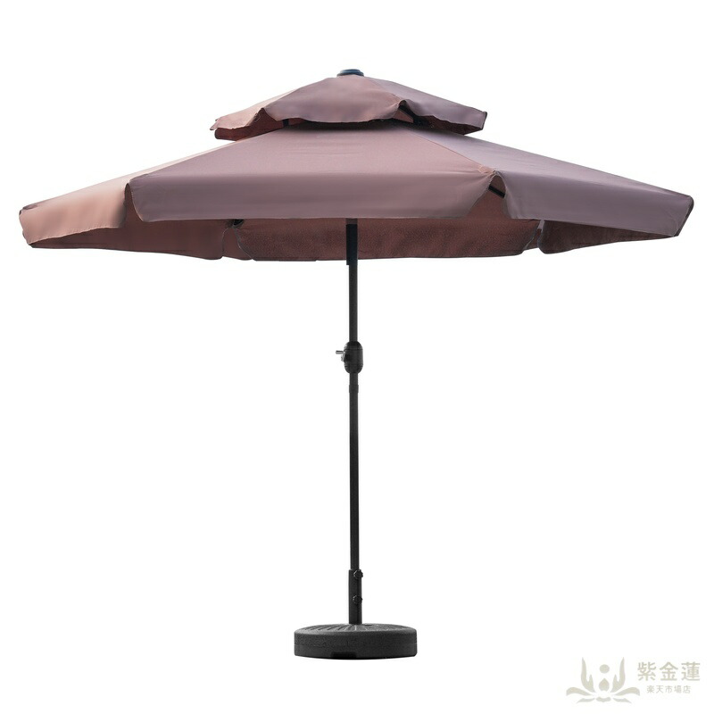 【ブラウン・荷葉辺デザイン・直径270cm ・ベース付き】パラソル＋ベースセット 30+UPF紫外線対策 角度調整 パラソルセット ベース パラソル ガーデンパラソル
