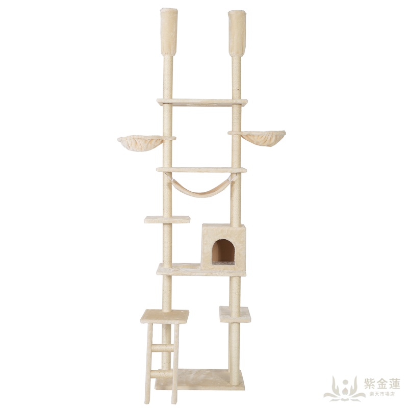 キャットタワー 突っ張り おしゃれ 全面麻紐 全高235-258cm ヤマト【ベージュ】|紫金蓮店
