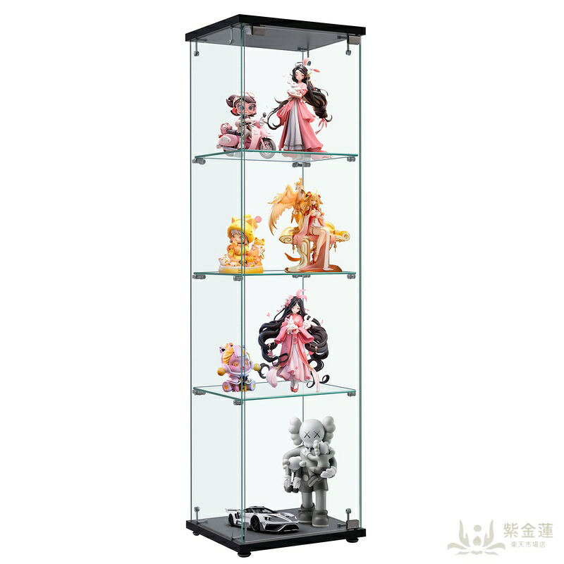 【ブラック】コレクションケース ガラスディスプレイキャビネット フィギュアケース 3段 強化ガラス 全面ガラス ガラス製 ディスプレイケース コレクション棚 アクリル棚板 ブラックフレーム ほこり防止 透明 展示用 フィギュア 小物の収納に 丈夫 安全 組立簡単｜紫金蓮店