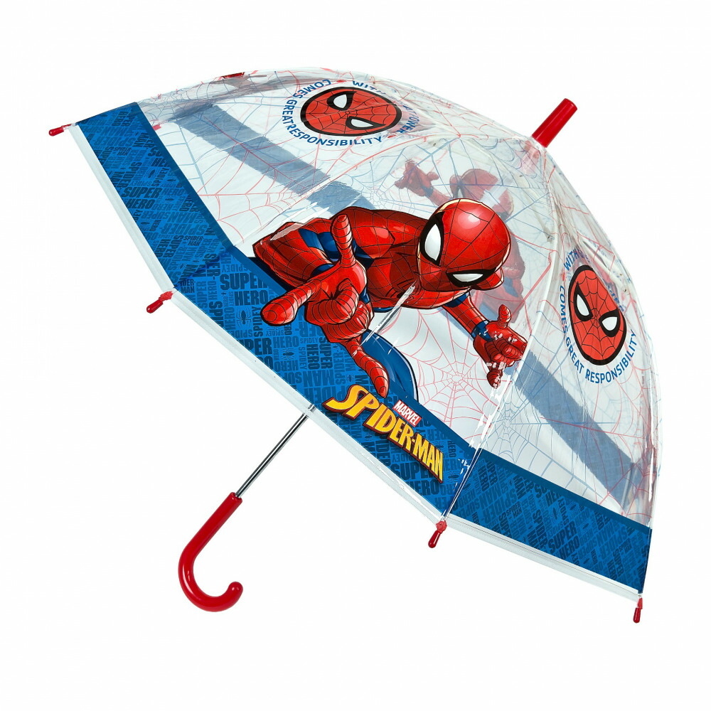 スパイダーマン　SPIDERMAN　子供用　傘　手開き　マニュアルオープン　透明　親骨サイズ49cm　直径76cm　umbrella　日時指定は平日午前のみ画像